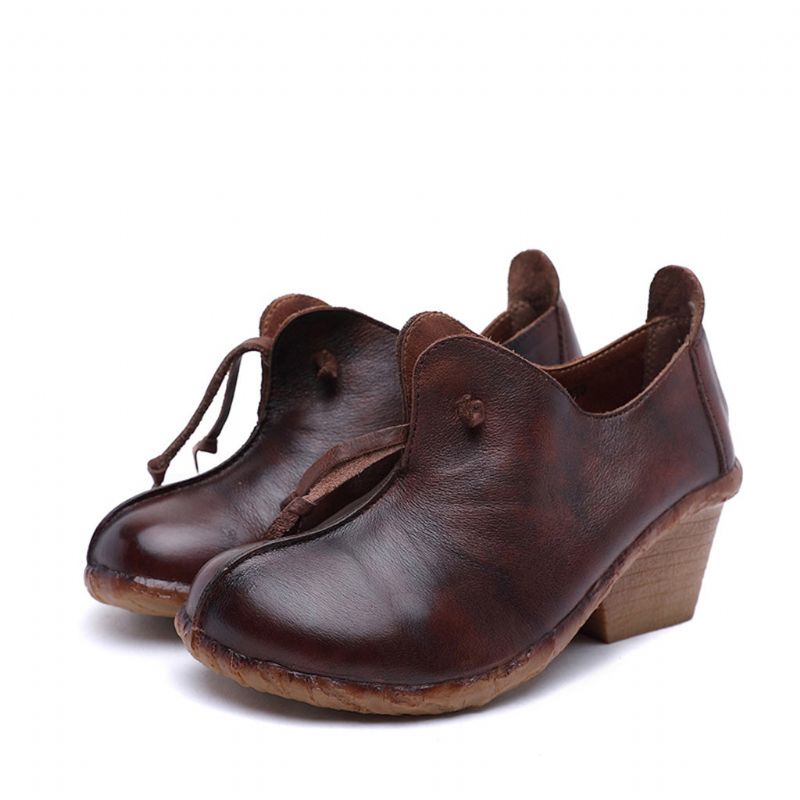 Herbst Leder Retro Elegante Chunky Heels