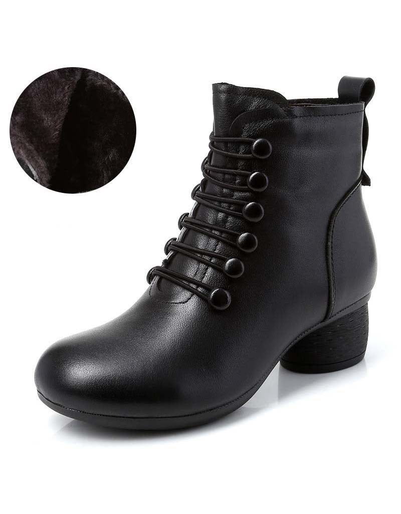 Herbst Winter Retro Leder Bequeme Damen Klobige Stiefel