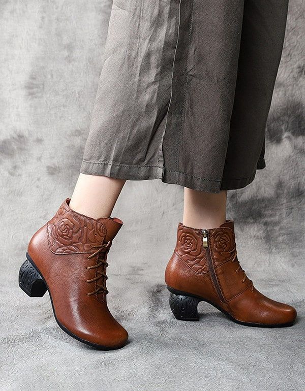 Herbst-winter-retro-lederstiefel Mit Rundem Kopf