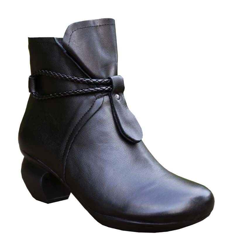 Klobige Retro-kurzstiefel Aus Leder | Geschenk Schuhe