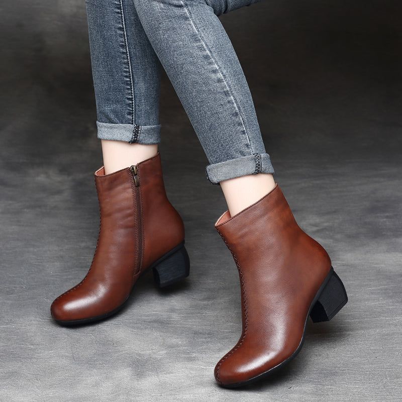 Klobige Retro-lederstiefel Für Damen