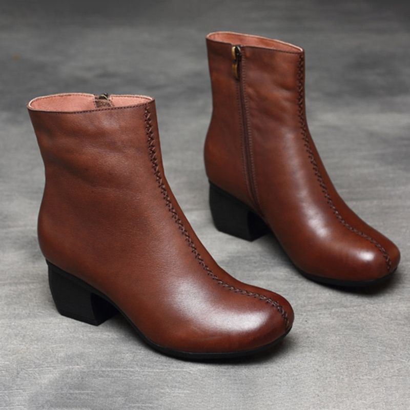 Klobige Retro-lederstiefel Für Damen