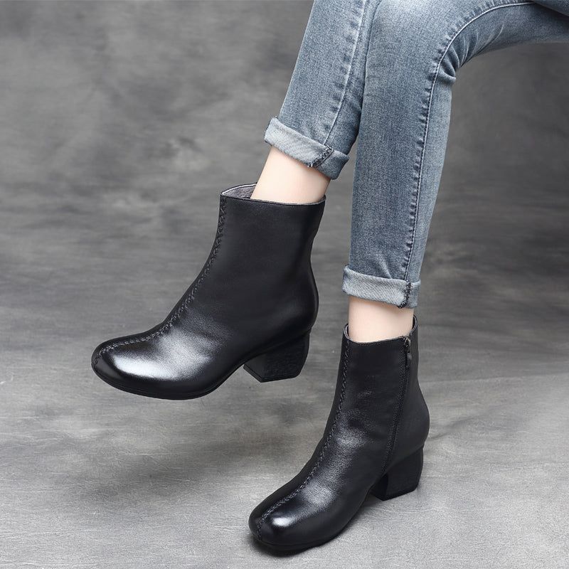 Klobige Retro-lederstiefel Für Damen