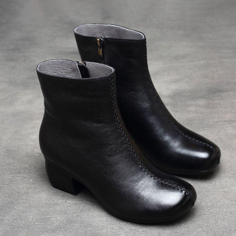 Klobige Retro-lederstiefel Für Damen