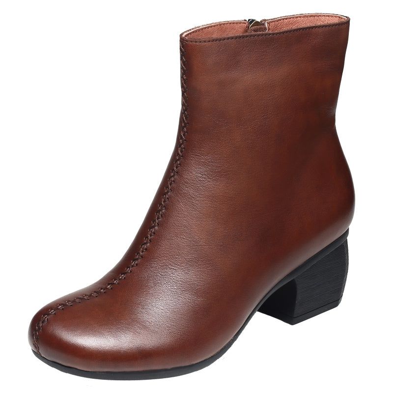 Klobige Retro-lederstiefel Für Damen