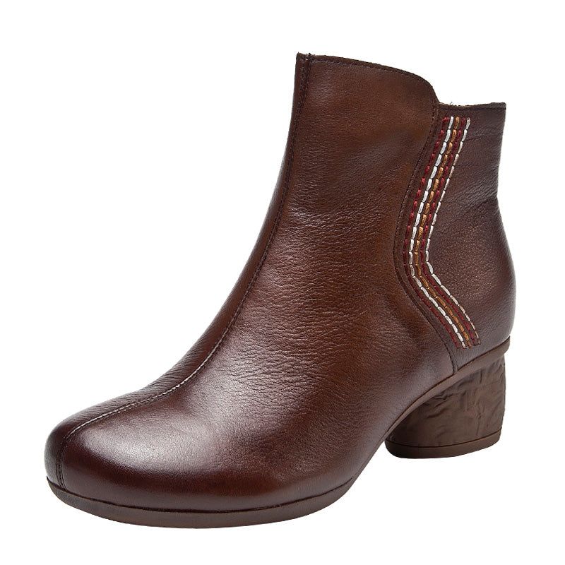 Klobige Retro-lederstiefel Mit Weichem Boden