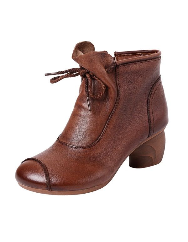 Klobige Retro-stiefel Aus Weichem Leder Für Damen