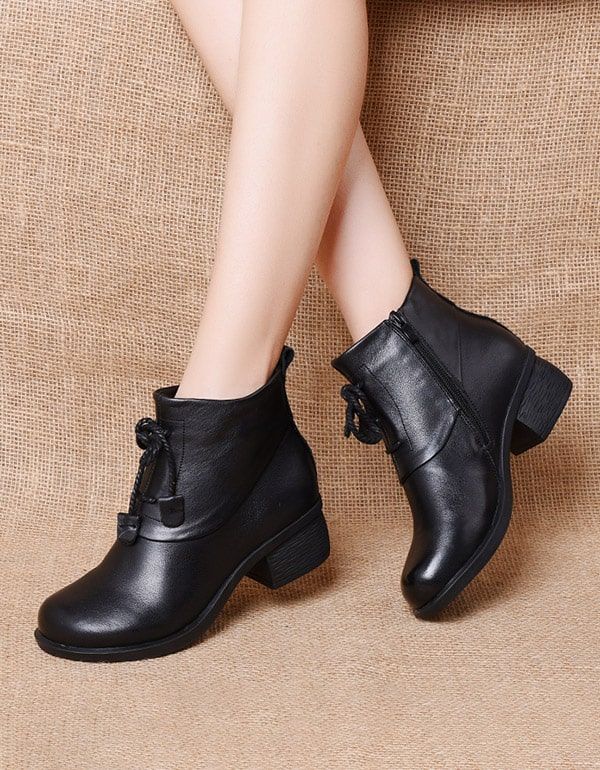 Klobige Retro-stiefeletten Aus Leder Für Damen