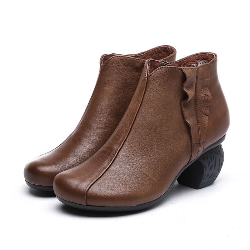 Klobige Stiefeletten Aus Handgefertigtem Retro-leder Für Damen