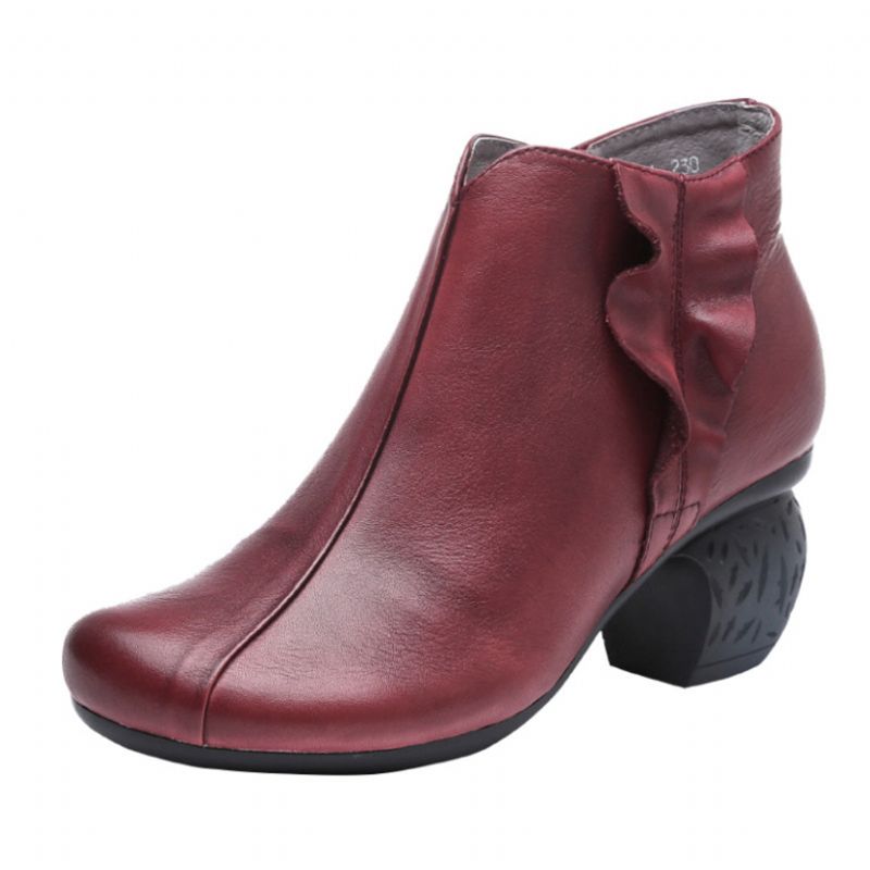 Klobige Stiefeletten Aus Handgefertigtem Retro-leder Für Damen