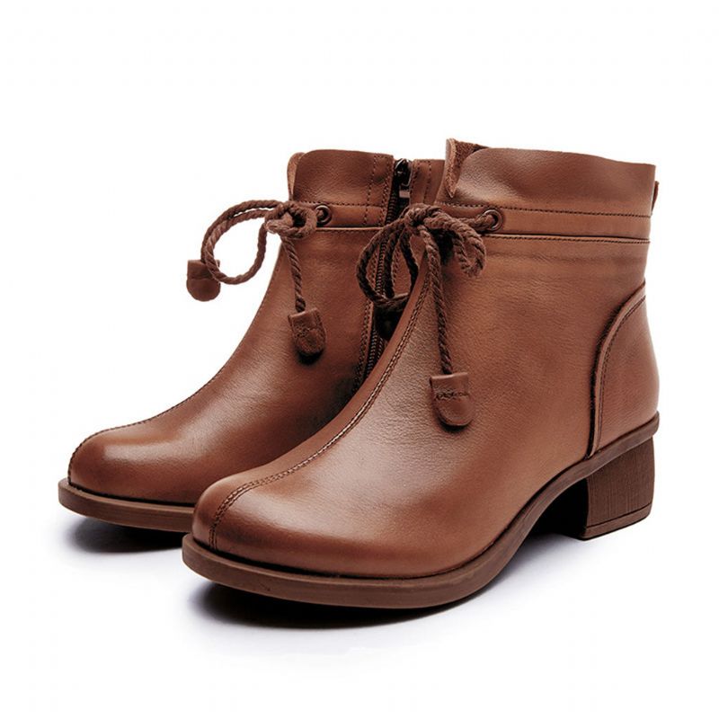 Leder Handgefertigte Klobige Retro Kurze Stiefel