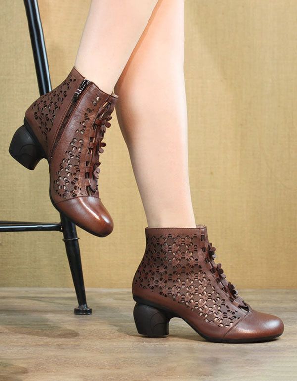 Retro-leder Handgefertigte Chunky Heels Schuhe