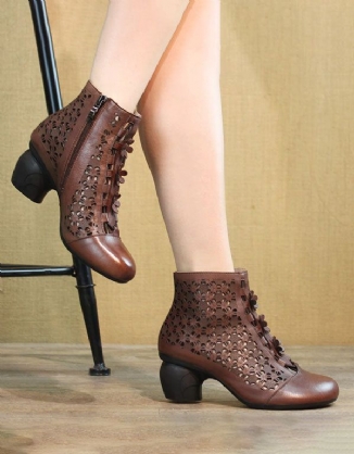 Retro-leder Handgefertigte Chunky Heels Schuhe