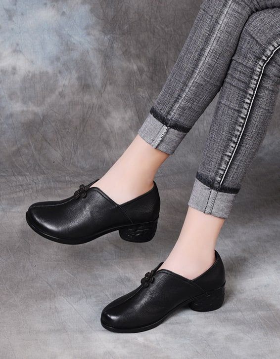 Retro-lederschuhe Rutschfeste Chunky Heels