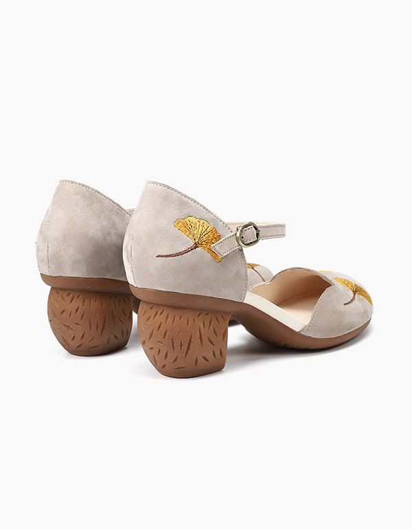 Sommer Retro Stickerei Knöchelriemchen Chunky Heels