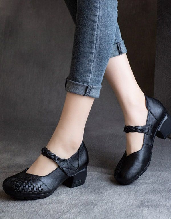 Spring Handgewebte Bequeme Chunky Heels Schuhe