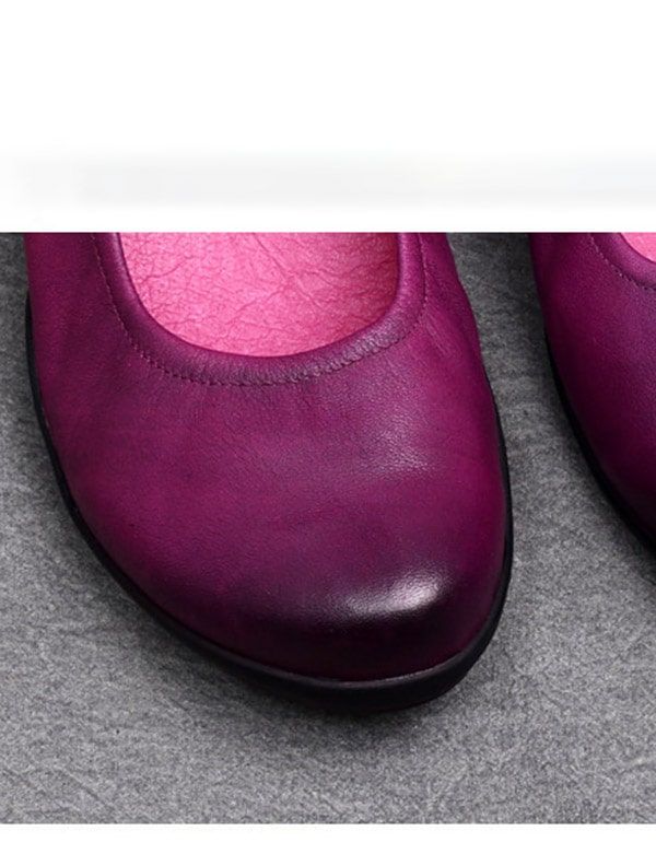 Spring Retro Leather Color Matching Chunky Shoes