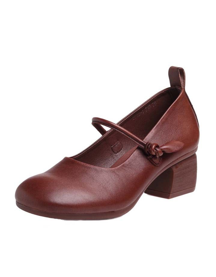 Spring Retro Leather Round Head Chunky Shoes