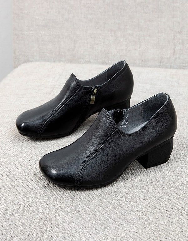 Spring Retro Leder Elegante Chunky Schuhe