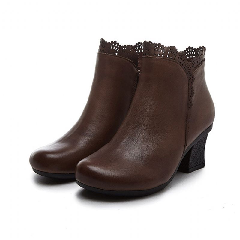 Winter Handgefertigte Klobige Retro-lederstiefel | Geschenk Schuhe