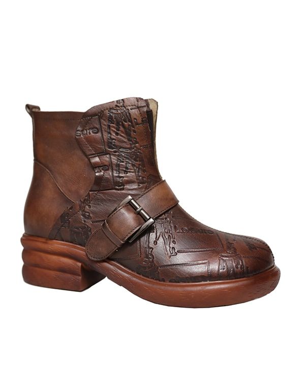 Bequeme Retro-lederstiefel Mit Dickem Absatz