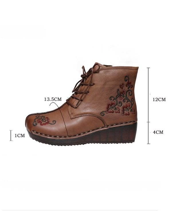 Bestickte Retro-schnürstiefel Aus Leder Im Ethno-stil