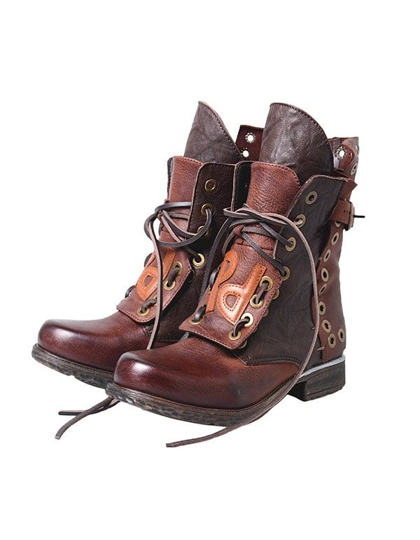 Damen-cowboystiefel Aus Leder Mit Schnürung