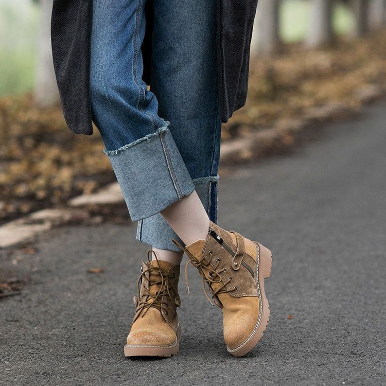 Damen-martin-stiefel Aus Leder Zum Schnüren