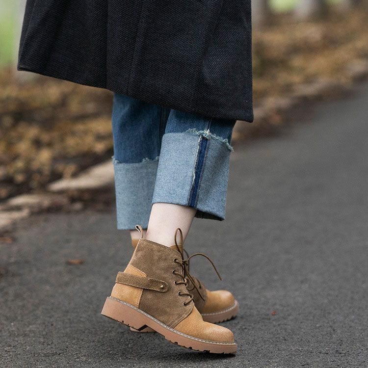 Damen-martin-stiefel Aus Leder Zum Schnüren