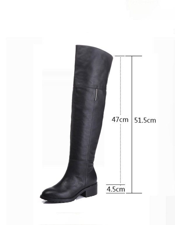 Elegante Schwarze Kniehohe Stiefel Aus Echtem Leder