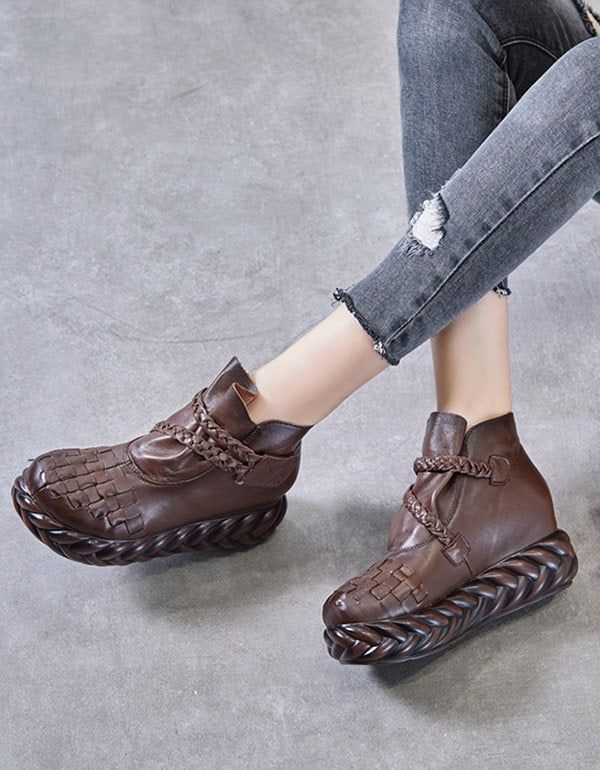 Ethno Style Trendige Handgewebte Damenstiefel Aus Leder