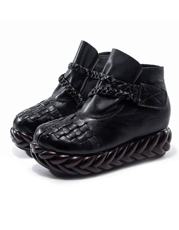 Ethno Style Trendige Handgewebte Damenstiefel Aus Leder