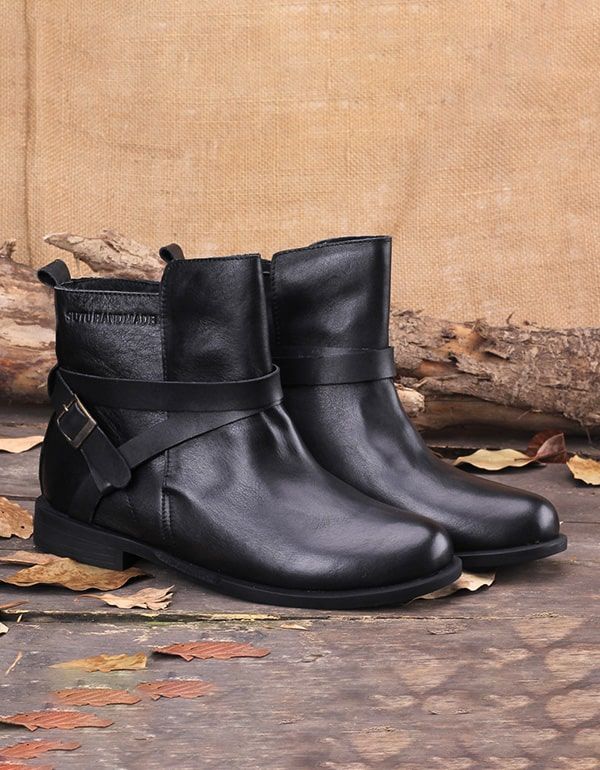 Frühling Herbst Handgefertigte Stiefeletten Schwarz