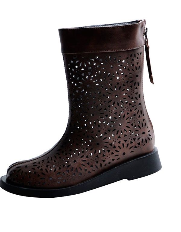 Handgefertigte Hohle Sommerstiefel Aus Leder Für Damen