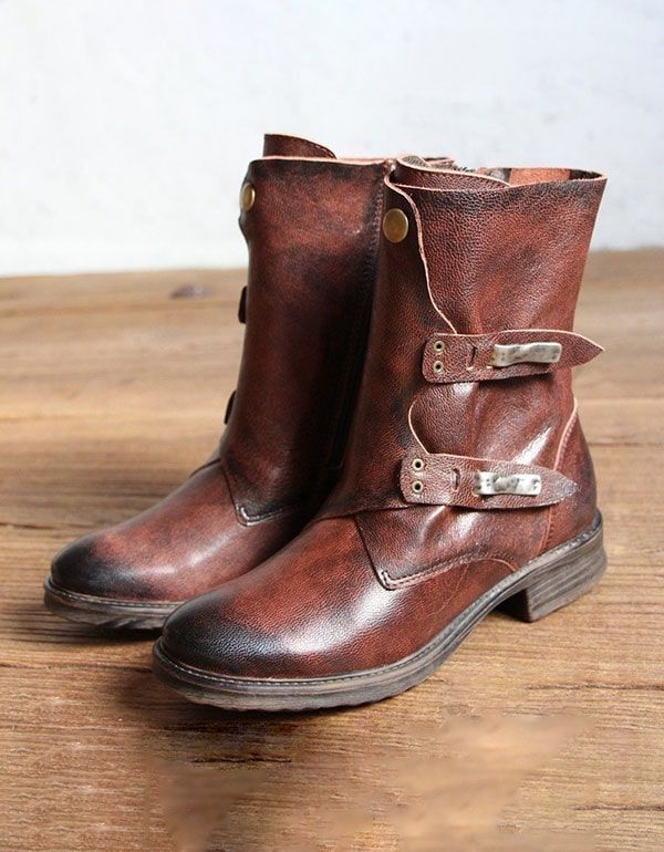 Handgefertigte Motorradstiefel Im Britischen Stil Mit Vintage-schnalle