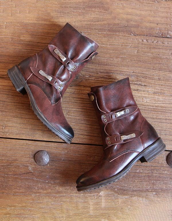 Handgefertigte Motorradstiefel Im Britischen Stil Mit Vintage-schnalle