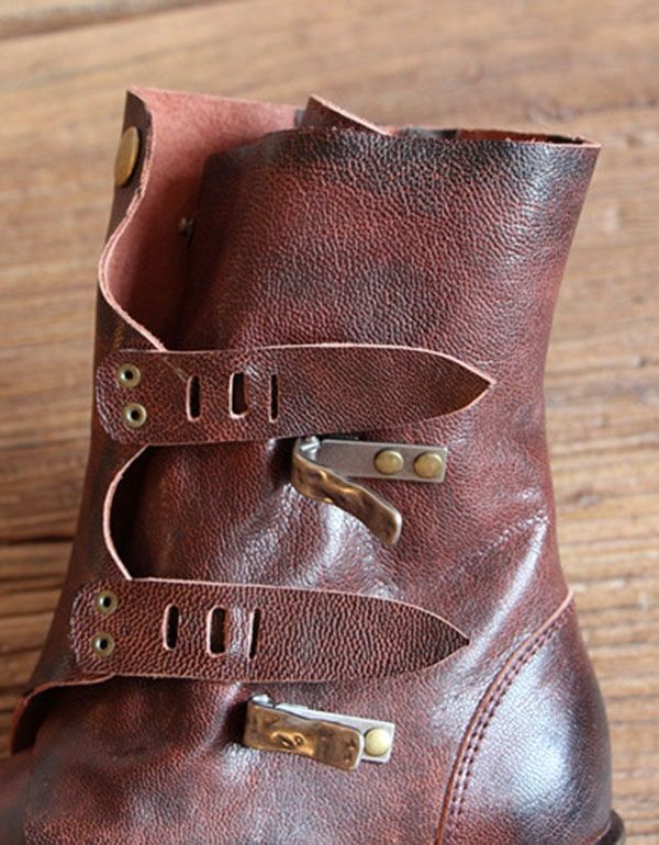 Handgefertigte Motorradstiefel Im Britischen Stil Mit Vintage-schnalle