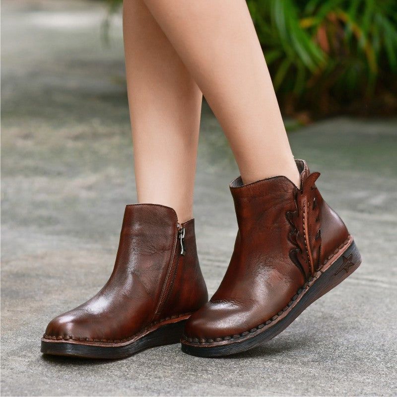 Handgefertigte Retro-kurzstiefel Aus Leder Für Damen