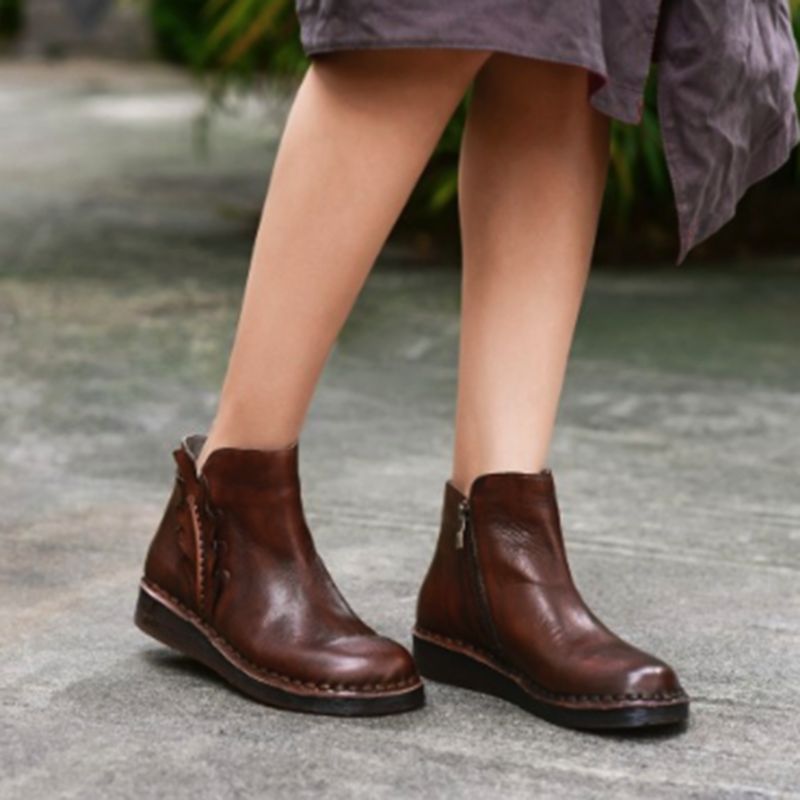 Handgefertigte Retro-kurzstiefel Aus Leder Für Damen