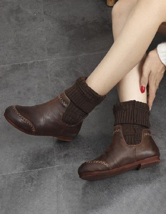 Handgefertigte Retro-leder-strickstiefel Aus Baumwolle