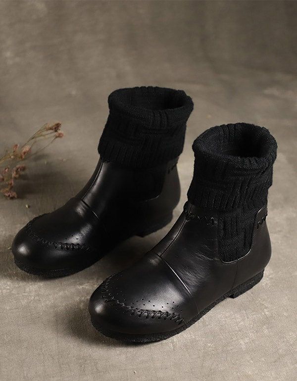 Handgefertigte Retro-leder-strickstiefel Aus Baumwolle