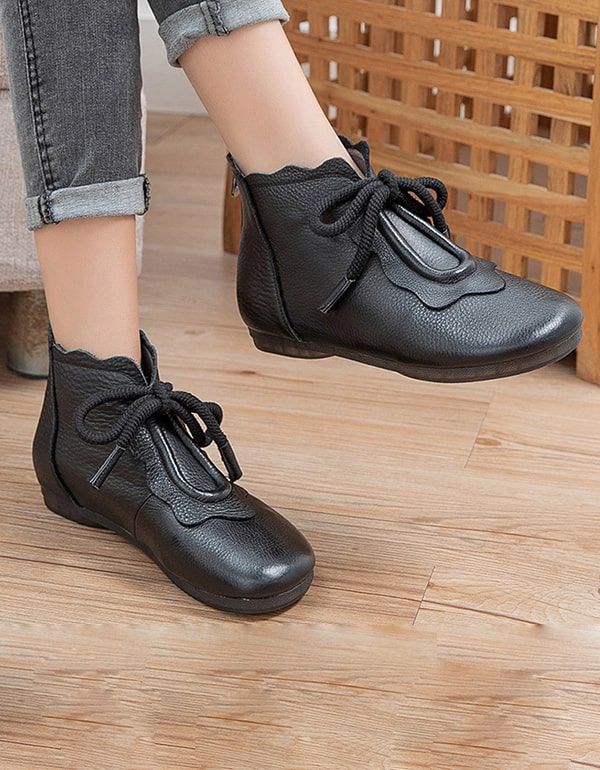 Handgefertigte Retro-lederstiefel Zum Schnüren Für Damen