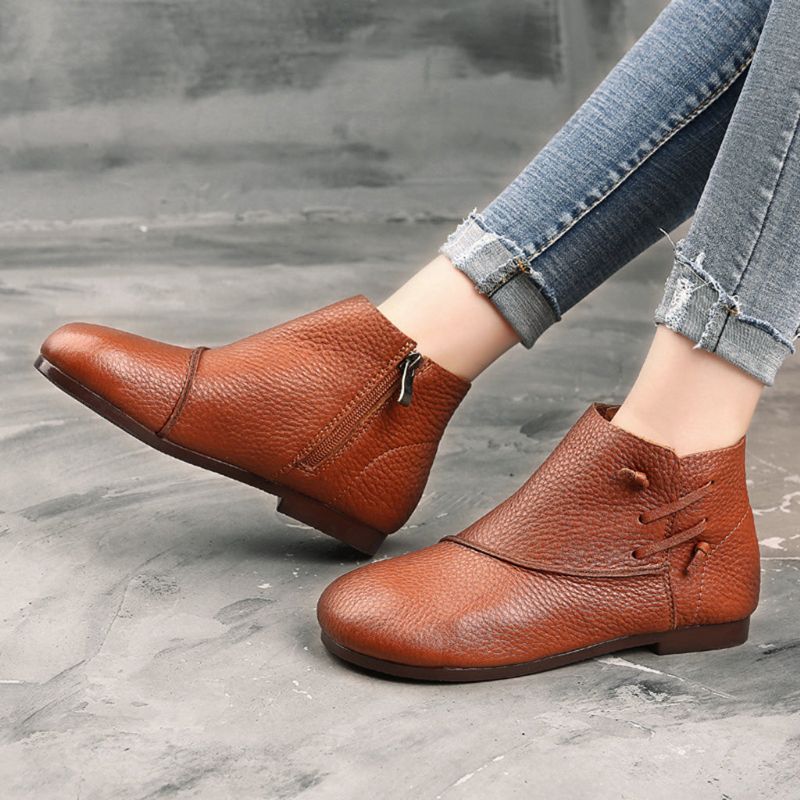 Handgefertigte Retro-lederstiefeletten Mit Weichem Boden | Geschenk Schuhe