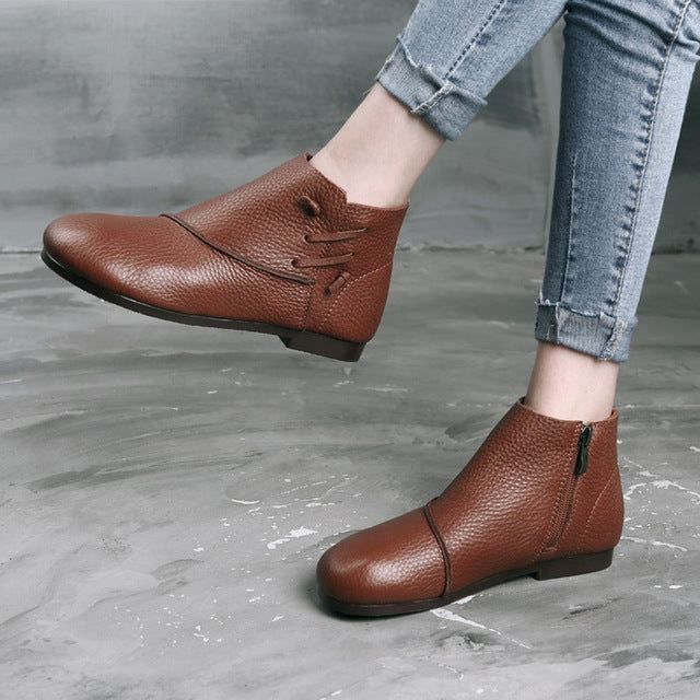 Handgefertigte Retro-lederstiefeletten Mit Weichem Boden | Geschenk Schuhe