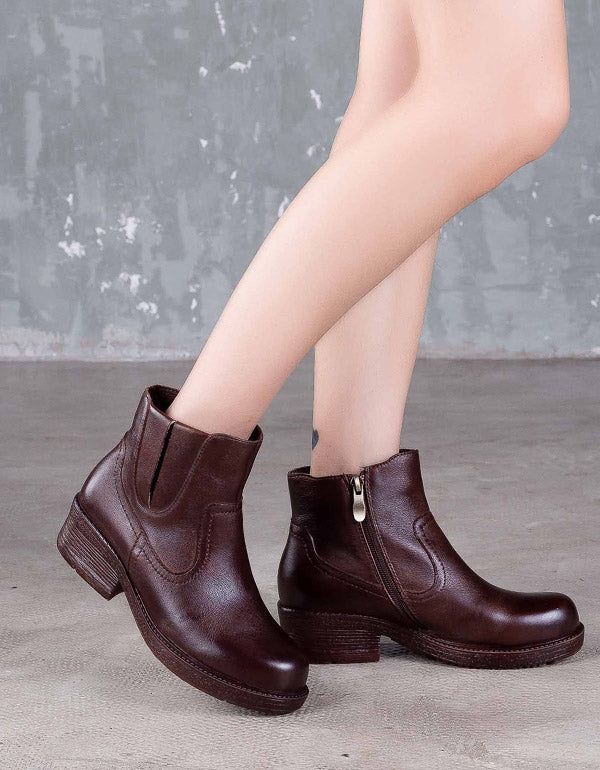 Handgefertigte Retro-stiefel Aus Leder Mit Klobigem Absatz