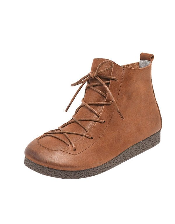 Handgemachte Flache Retro-stiefel Aus Leder Für Damen