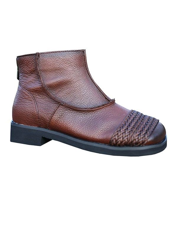 Handgemachte Kurze Retro-lederstiefel Mit Weicher Sohle