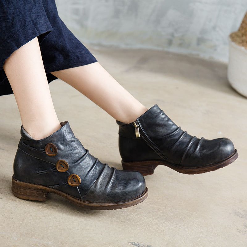 Handgemachte Plissierte Retro-leder-damenstiefel