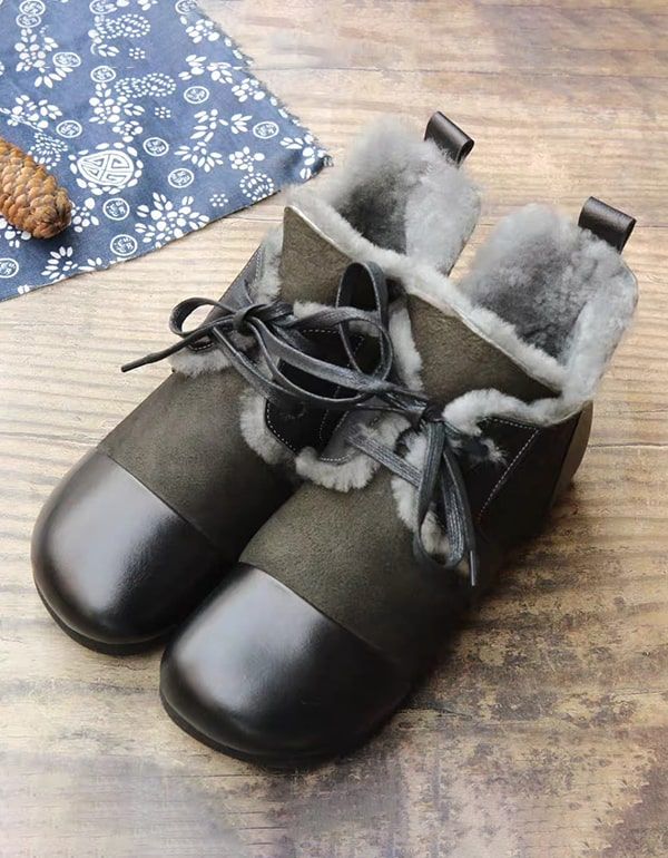 Handgemachte Retro Leder Damen Winterstiefel Plüsch