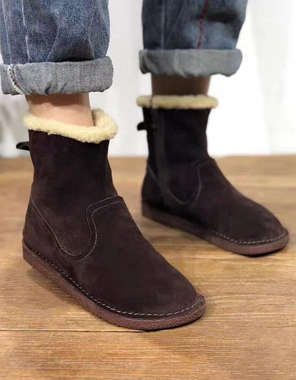 Handgemachte Retro-wildleder-winterpelzstiefel